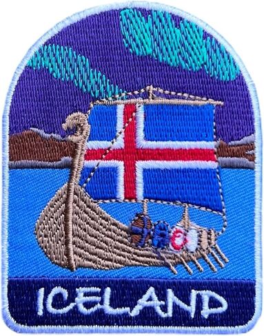 Iceland Patch (3 Inch) Embroidered Iron-on/Sew-on Badge Viking Ship Travel Scandinavia Souvenir Emblem Nordic Island Country Sigil Flag Crest Gift Patches in Saudi Arabia