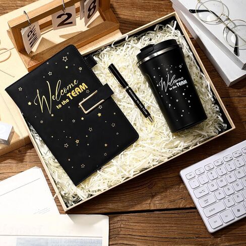 3 Pcs New Employee Welcome to The Team Gift Set 17 oz Coffee Tumbler Notebook Black Ink Pen Welcome to The Team Box Appreciation Gift for Men Women Boss Corporate Supervisor New Coworker(Black) in Saudi Arabia