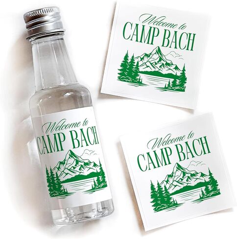 ملصقات المشروبات الكحولية من Camp Bach - ملصقات مفضلة لحفلات توديع العزوبية سعة 50 مل، ملصق زجاجة العازبة، ديكورات حفلات التخييم، المسار الأخير قبل الحجاب، ملصق تيكيلا العازبة (معسكر باخ) in Kuwait