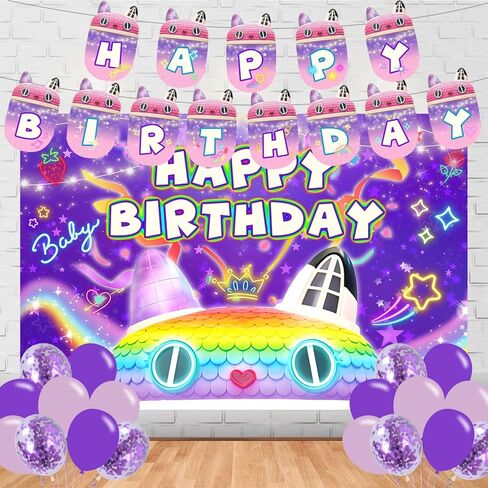 pouyt&cjlk Cartoon Doll House Birthday Decorations,Cartoon Birthday Decorations,Cat Dollhouse & Friends Party Supplies Include Balloons,Banner, Backdrop for Girls Party in Saudi Arabia