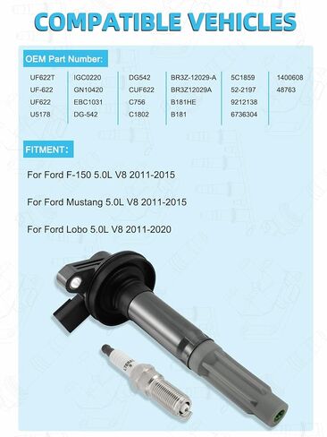 مجموعة من 8 قطع ملف إشعال UF622 وشمعات إشعال إيريديوم (5.0 لتر V8 فقط) 2011-2015 لسيارة Ford F150 Mustang Lobo، استبدال # SP548 BR3Z-12029A 5C1859 B181HE DG542 52-2197 GN10420 C1802 in Saudi Arabia