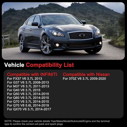 حزمة ملف الإشعال UF617 من شمعات الإشعال إيريديوم تناسب إنفينيتي FX37 G37 M37 Q40 Q50 Q60 Q70 QX70، تناسب نيسان 370Z V6/V8 3.7L/5.6L 2008-2020 مجموعة من 6 قطع in Saudi Arabia