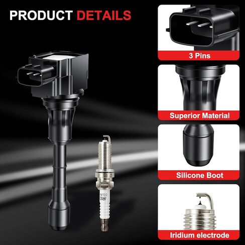 حزمة ملف الإشعال UF617 من شمعات الإشعال إيريديوم تناسب إنفينيتي FX37 G37 M37 Q40 Q50 Q60 Q70 QX70، تناسب نيسان 370Z V6/V8 3.7L/5.6L 2008-2020 مجموعة من 6 قطع in Saudi Arabia