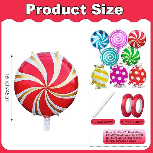 Sweet Candy Balloons Set – 9Pcs 18 Inch Foil Round Lollipop Balloon for Christmas, Halloween & Thanksgiving Party Decor – Durable Candyland Balloons for Birthday, Baby Shower (Style-1) in Saudi Arabia