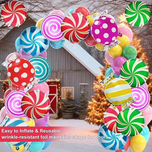 Sweet Candy Balloons Set – 9Pcs 18 Inch Foil Round Lollipop Balloon for Christmas, Halloween & Thanksgiving Party Decor – Durable Candyland Balloons for Birthday, Baby Shower (Style-1) in Saudi Arabia