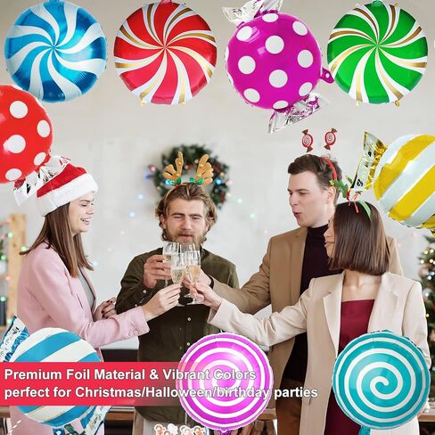 Sweet Candy Balloons Set – 9Pcs 18 Inch Foil Round Lollipop Balloon for Christmas, Halloween & Thanksgiving Party Decor – Durable Candyland Balloons for Birthday, Baby Shower (Style-1) in Saudi Arabia