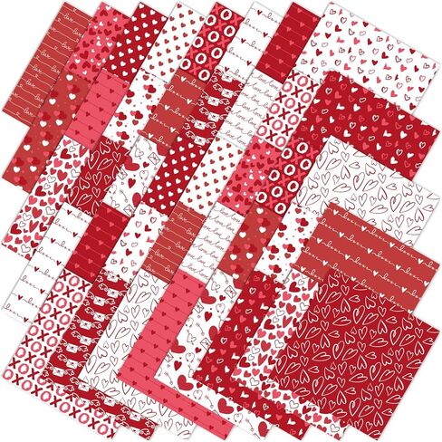 40Pcs Valentine's Day Cotton Fabric Bundles 10 x 10 Inch Red White Love Heart Fabric Squares Romantic Sewing Fabrics for DIY Craft Party Decor in Saudi Arabia
