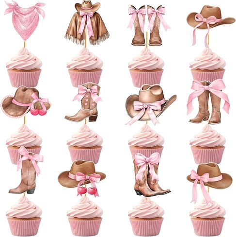 48 قطعة من أغطية الكب كيك من Coquette Cowgirl، أحذية راعية البقر لتزيين الكيك للفتيات والأحذية والأقواس وديكورات الحفلات من Wild West Rodeo وديكورات أعياد الميلاد in Kuwait