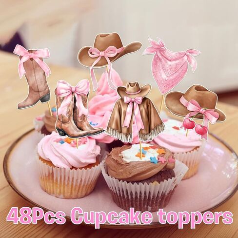 48 قطعة من أغطية الكب كيك من Coquette Cowgirl، أحذية راعية البقر لتزيين الكيك للفتيات والأحذية والأقواس وديكورات الحفلات من Wild West Rodeo وديكورات أعياد الميلاد in Kuwait