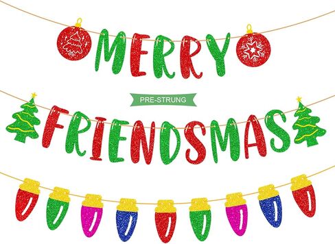 Tellpet Merry Friendsmas Banner Friendsmas Party Decorations, Colorful Light Bulb Banner for Friends Themed Christmas Party Decor in Saudi Arabia