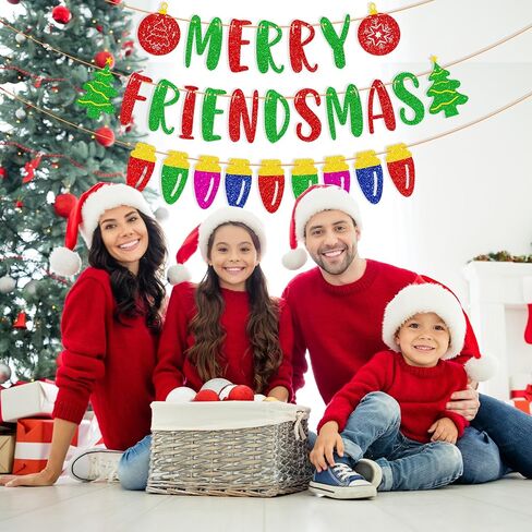 Tellpet Merry Friendsmas Banner Friendsmas Party Decorations, Colorful Light Bulb Banner for Friends Themed Christmas Party Decor in Saudi Arabia