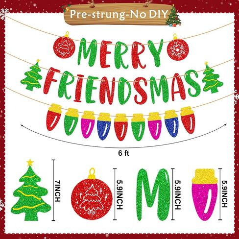 Tellpet Merry Friendsmas Banner Friendsmas Party Decorations, Colorful Light Bulb Banner for Friends Themed Christmas Party Decor in Saudi Arabia