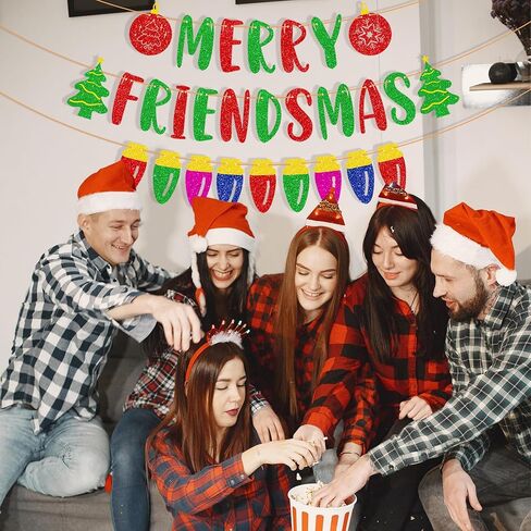 Tellpet Merry Friendsmas Banner Friendsmas Party Decorations, Colorful Light Bulb Banner for Friends Themed Christmas Party Decor in Saudi Arabia