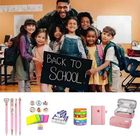 مجموعة اللوازم المدرسية مجموعة هدايا قرطاسية لطيفة Kawaii Back to School A6 Notebook، مقلمة، أقلام حبر جاف، سوار، ملاحظات لاصقة، ممحاة، شارة، هدايا عيد ميلاد مثالية للأطفال للعودة إلى المدرسة in Saudi Arabia