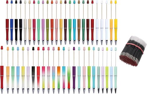 مجموعة أقلام PIPITREE 80 قطعة قابلة للخرز، قلم مطرز بالجملة مع 50 عبوة من البلاستيك الملون بالحبر الأسود، أقلام حبر جاف DIY أقلام صنع اللوازم للنساء والرجال هدايا التخرج للمكتب واللوازم المدرسية in Kuwait