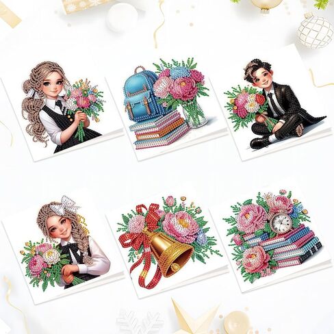 MVVMTOP 6pcs Diamond Art Painting Greeting Card, Bouquet DIY Daisy Diamond Art Greeting Card for Blessing and Wishe Special Shaped Diamond Arts Crafts for Birthday Thanksgiving Day in Saudi Arabia