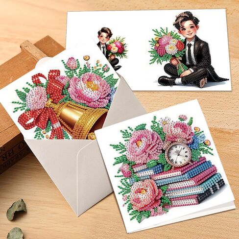 MVVMTOP 6pcs Diamond Art Painting Greeting Card, Bouquet DIY Daisy Diamond Art Greeting Card for Blessing and Wishe Special Shaped Diamond Arts Crafts for Birthday Thanksgiving Day in Saudi Arabia