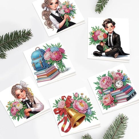 MVVMTOP 6pcs Diamond Art Painting Greeting Card, Bouquet DIY Daisy Diamond Art Greeting Card for Blessing and Wishe Special Shaped Diamond Arts Crafts for Birthday Thanksgiving Day in Saudi Arabia