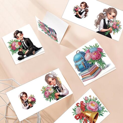 MVVMTOP 6pcs Diamond Art Painting Greeting Card, Bouquet DIY Daisy Diamond Art Greeting Card for Blessing and Wishe Special Shaped Diamond Arts Crafts for Birthday Thanksgiving Day in Saudi Arabia