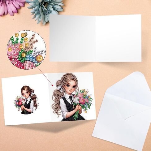 MVVMTOP 6pcs Diamond Art Painting Greeting Card, Bouquet DIY Daisy Diamond Art Greeting Card for Blessing and Wishe Special Shaped Diamond Arts Crafts for Birthday Thanksgiving Day in Saudi Arabia