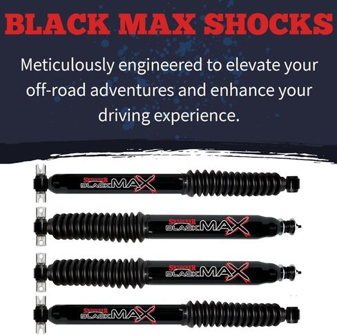 Set of Black Max Series Front & Rear Hydraulic Action Shocks fits 1997 2006 Wrangler TJ Unlimited Rubicon 4WD with 6-9" Front & 6-8" Rear Lift | Multi-Stage Valving | Gloss Black Finish in Saudi Arabia