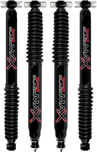 Set of Black Max Series Front & Rear Hydraulic Action Shocks fits 1997 2006 Wrangler TJ Unlimited Rubicon 4WD with 6-9" Front & 6-8" Rear Lift | Multi-Stage Valving | Gloss Black Finish in Saudi Arabia