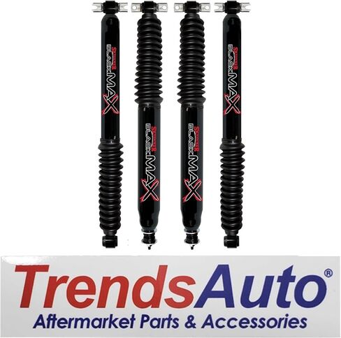 Set of Black Max Series Front & Rear Hydraulic Action Shocks fits 1997 2006 Wrangler TJ Unlimited Rubicon 4WD with 6-9" Front & 6-8" Rear Lift | Multi-Stage Valving | Gloss Black Finish in Saudi Arabia