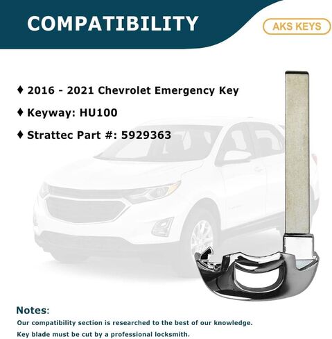 بديل لمفتاح الطوارئ شيفروليه مفتاح شفرة غير مقطوع مع أرقام أجزاء Keyway HU100 5929363 متوافق مع 2016-2021 سنوات مختارة (1) in Saudi Arabia