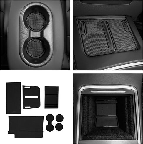 CupHolderHero يناسب ملحقات Tesla Model 3 2021-2024+ الداخلية المخصصة الممتازة غير القابلة للانزلاق المضادة للغبار حامل الأكواب، حصائر بطانة وحدة التحكم المركزية، بطانات جيب الباب مجموعة 15 قطعة (أسود خالص) in Kuwait