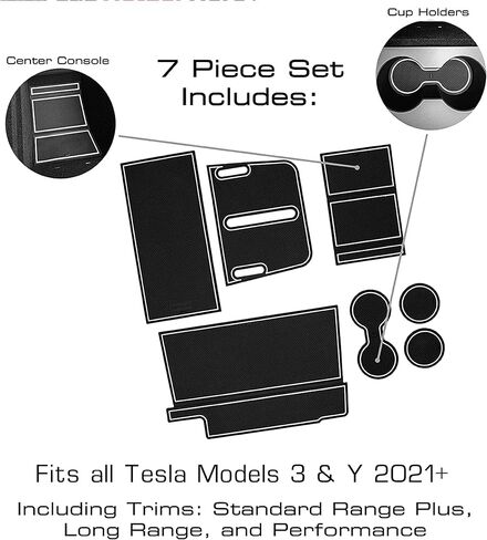 CupHolderHero fits Tesla Model 3 Accessories 2021-2024+ Premium Custom Interior Non-Slip Anti Dust Cup Holder Inserts, Center Console Liner Mats, Door Pocket Liners 15pc Set (Solid Black) in Saudi Arabia