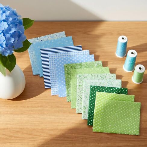 14 Pcs 10 x 10 inch Cotton Fabric, 100% Twill Cotton, DIY Making Supplies Quilting Patchwork Fabric, for Quilting Patchwork Cushions (Green, Blue) in Saudi Arabia