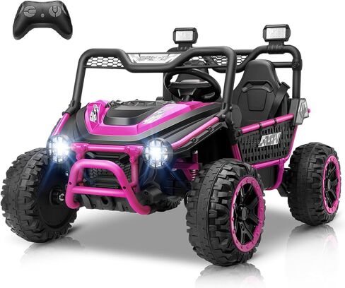 Hikole 24V Ride on Toys for Big Kids - 2 Seater XXL Electric UTV with Remote Control, 22" Wide Seat, Metal Frame & Spring Suspension, Key Start, All-Terrain Power Car Wheels for Ages 4-8, Pink in Saudi Arabia