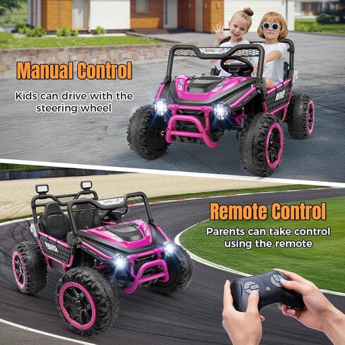 Hikole 24V Ride on Toys for Big Kids - 2 Seater XXL Electric UTV with Remote Control, 22" Wide Seat, Metal Frame & Spring Suspension, Key Start, All-Terrain Power Car Wheels for Ages 4-8, Pink in Saudi Arabia