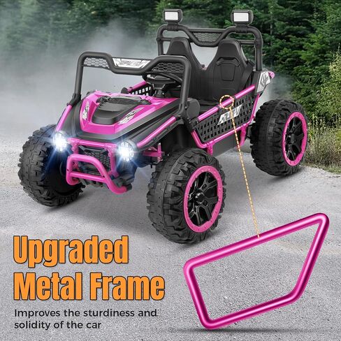 Hikole 24V Ride on Toys for Big Kids - 2 Seater XXL Electric UTV with Remote Control, 22" Wide Seat, Metal Frame & Spring Suspension, Key Start, All-Terrain Power Car Wheels for Ages 4-8, Pink in Saudi Arabia