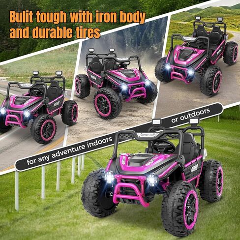 Hikole 24V Ride on Toys for Big Kids - 2 Seater XXL Electric UTV with Remote Control, 22" Wide Seat, Metal Frame & Spring Suspension, Key Start, All-Terrain Power Car Wheels for Ages 4-8, Pink in Saudi Arabia