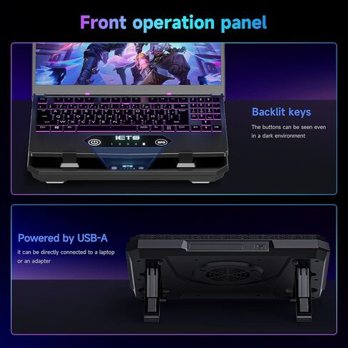 IETS GT300 Double Blower Laptop Cooling Pad for 14-17 Inch Gaming Laptop, Cooler Pad with Dust Filter, Flexible Rubber Ring, Colorful Lights,Adjustable Mount Stand,Third Gear Speed in Kuwait