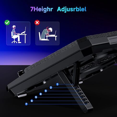 IETS GT300 Double Blower Laptop Cooling Pad for 14-17 Inch Gaming Laptop, Cooler Pad with Dust Filter, Flexible Rubber Ring, Colorful Lights,Adjustable Mount Stand,Third Gear Speed in Kuwait