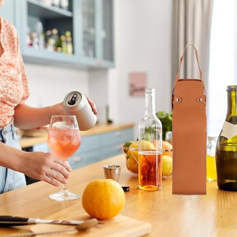 PATIKIL Leather Wine Tote Bag Reusable Wine Gift Bag Double Layered Bottle Champagne Liquors Single Carrier in Saudi Arabia
