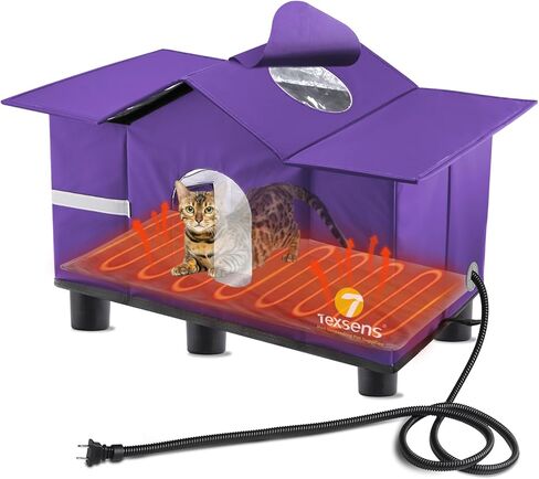 Texsens Large Cat House - Weatherproof Outdoor Cat Shelter with Roof Window- Insulated Elevated House for Stray/Barn Cats with Cozy Cushion - Ideal Waterproof Feral Cat House for Summer in Saudi Arabia