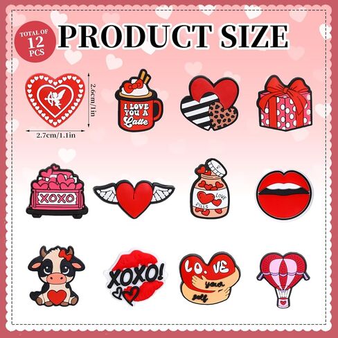 12Pcs Valentine Silicone Focal Beads Red Love Heart XOXO Loose Rubber Beads for Wedding Anniversary DIY Crafts Pen Keychain Making in Saudi Arabia