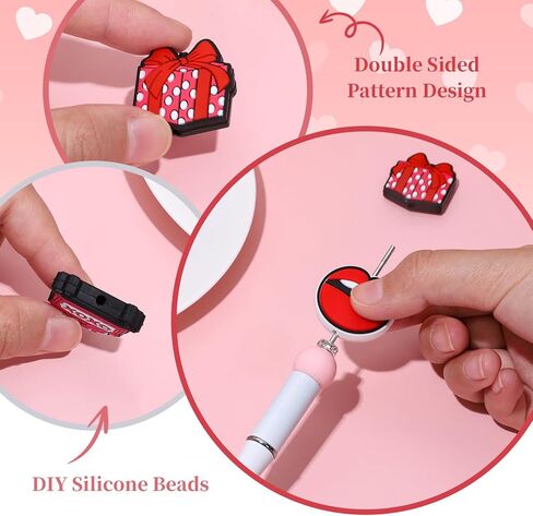 12Pcs Valentine Silicone Focal Beads Red Love Heart XOXO Loose Rubber Beads for Wedding Anniversary DIY Crafts Pen Keychain Making in Saudi Arabia