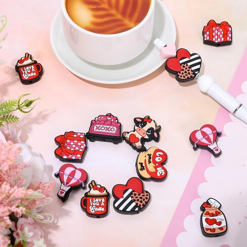 12Pcs Valentine Silicone Focal Beads Red Love Heart XOXO Loose Rubber Beads for Wedding Anniversary DIY Crafts Pen Keychain Making in Saudi Arabia