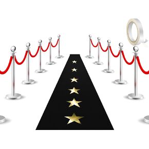 Shappy Red Carpet Runner Party Not Slip Red Aisle Runway Rug Red Runner with Carpet Tape for Movie Party Decoration 20 Pcs Gold Star Cutouts for VIP Stage Door Wedding(Red, 3.9 x 16.4 Feet)