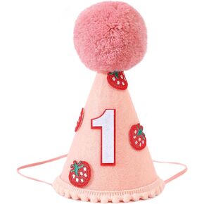 Agkvw Strawberry 1st Birthday Hat - Sweet One Birthday Decoration, Strawberry Birthday Crown, Pink Felt First Birthday Hat for Baby Girls