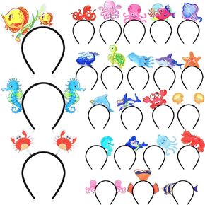 Hotop 24 Pcs Sea Animal Party Headband 24 Styles Ocean Animal Headband Sea Themed Party Favors Sea Creatures Headwear for Beach Pool Photo Props Birthday Cosplay Dress up Hair Accessories
