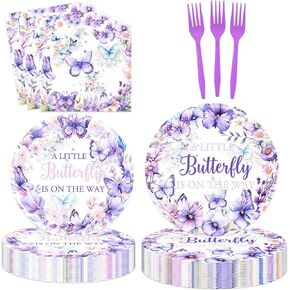 Letromp Butterfly Birthday Party Supplies Spring Butterfly Disposable Paper Plates Napkins Forks Dinnerware for Butterfly Theme Girls Baby Shower 1st 2nd 3rd 4th Bday Party Decorations, Serves 20