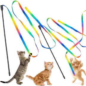 itPlus Indoor Cats Toy(2Packs), Interactive Cat Wand Toys for Cats Kitty Kitten Rainbow Chaser Toys Teaser Wand Cat String Toy for Cats Kitten Chase Exercise Cat Toy