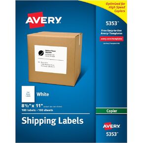 Avery Printable Shipping Labels for Copiers, 8.5" x 11", White, 100 Blank Mailing Labels (5353)