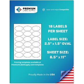 Premium Label Supply White Sticker Oval Labels – 2.5" x 1.5" Oval – Laser/Inkjet Compatible – (18 Labels/Sheet), 25 Sheets – 450 Total Adhesive Labels