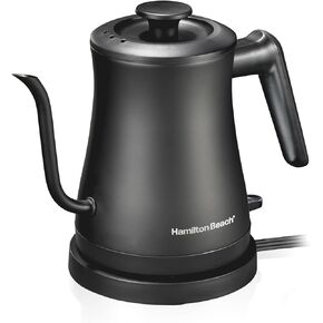 Hamilton Beach Compact 20 oz. / 0.6 Liter Gooseneck Electric Kettle for Boiling Water, Pour Over Coffee, Tea, Ultra Fast Heating With 1200 Watts, Stainless Steel BPA-Free Interior, Black (41045)